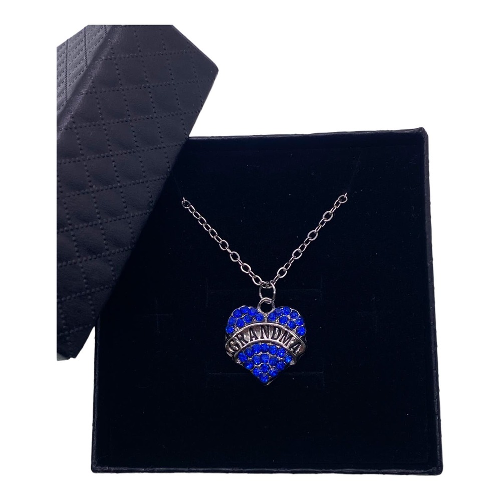 Imitation Blue Sapphire Grandma Rhinestone Cubic Zirconia Heart Necklace